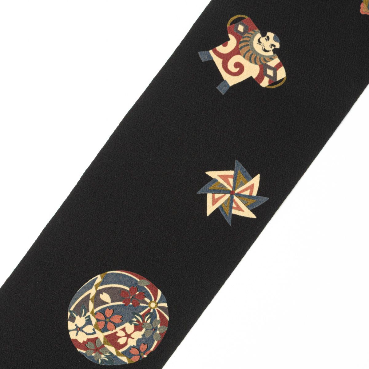 大正ロマン　縮緬　友禅 ちりめん 生地 友禅 大正ロマンの大柄な花柄 空色と黒 YS04-04