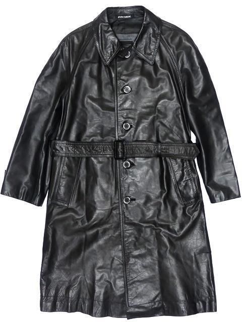 メンズ レザー トレンチコート M 黒 ロングコート 本革 本皮