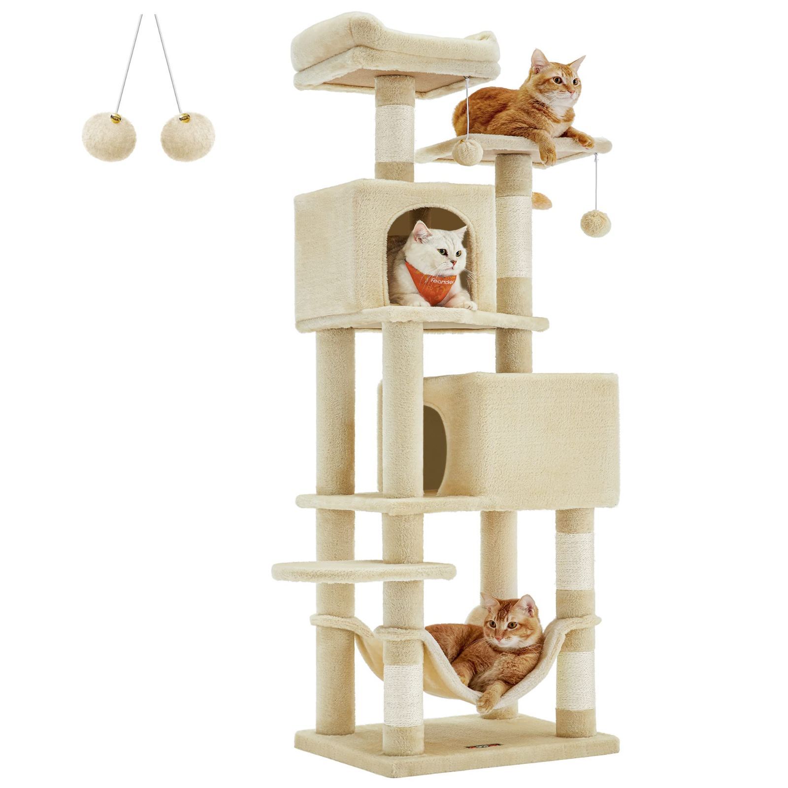 数量 高さ155 CMベージュ 運動不足解消 爪とぎ ハンモック付き 省スペース 据え置き 多頭飼い 大型猫 スリム 猫タワー キャットタワー FEANDREA