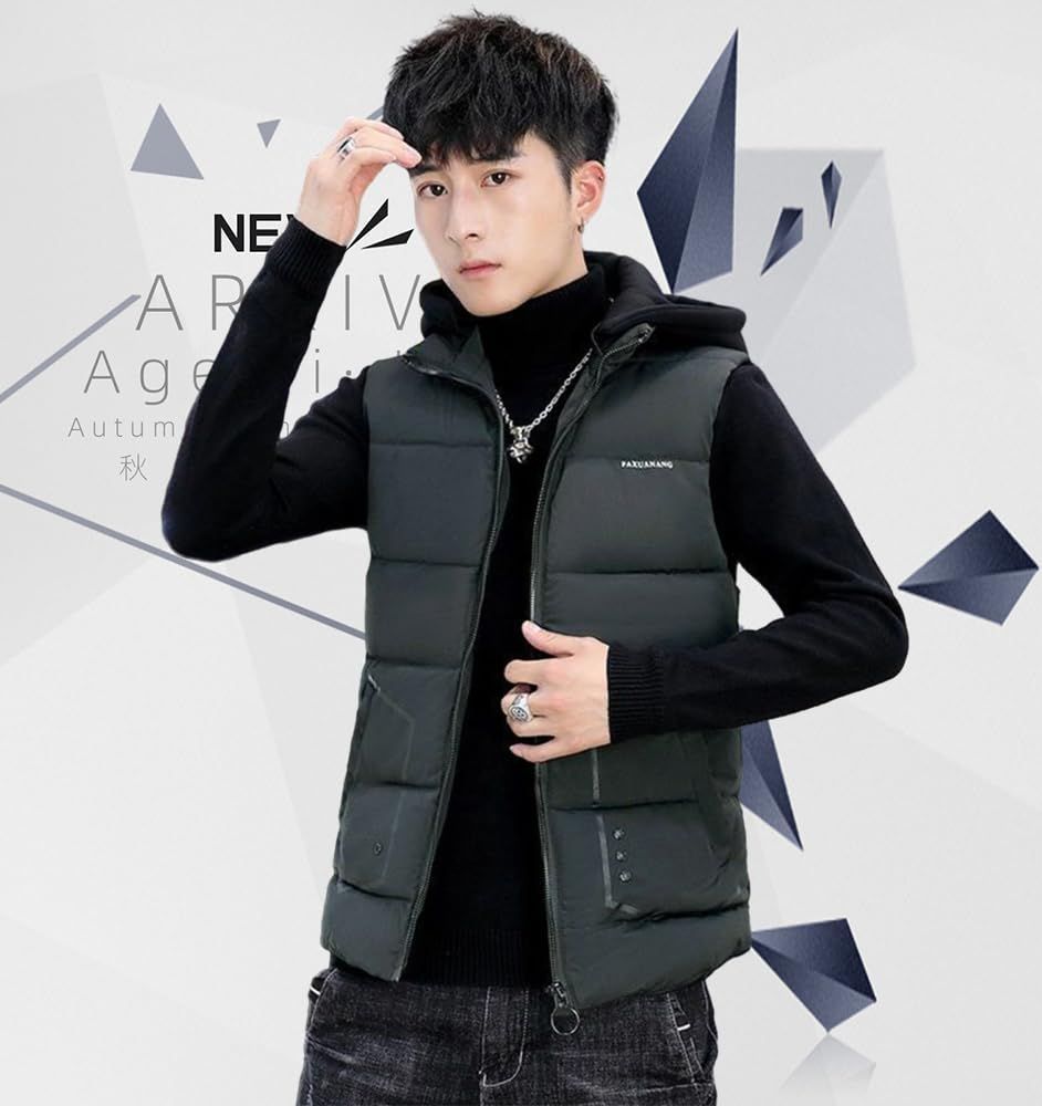 メンズ メンズダウンベスト 中綿ベスト フード付き ジャケット