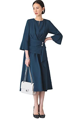Size L_Color ピーコックブルー BU ルイ ルエ ブティック ウエスト パール フ ワンピース レディース ママ 母 ミセス フォーマル ロング ドレス 長袖 大きいサイズ 冠婚葬祭 セレモニー 入学式 入園式 卒業式 卒園式 結婚式 式