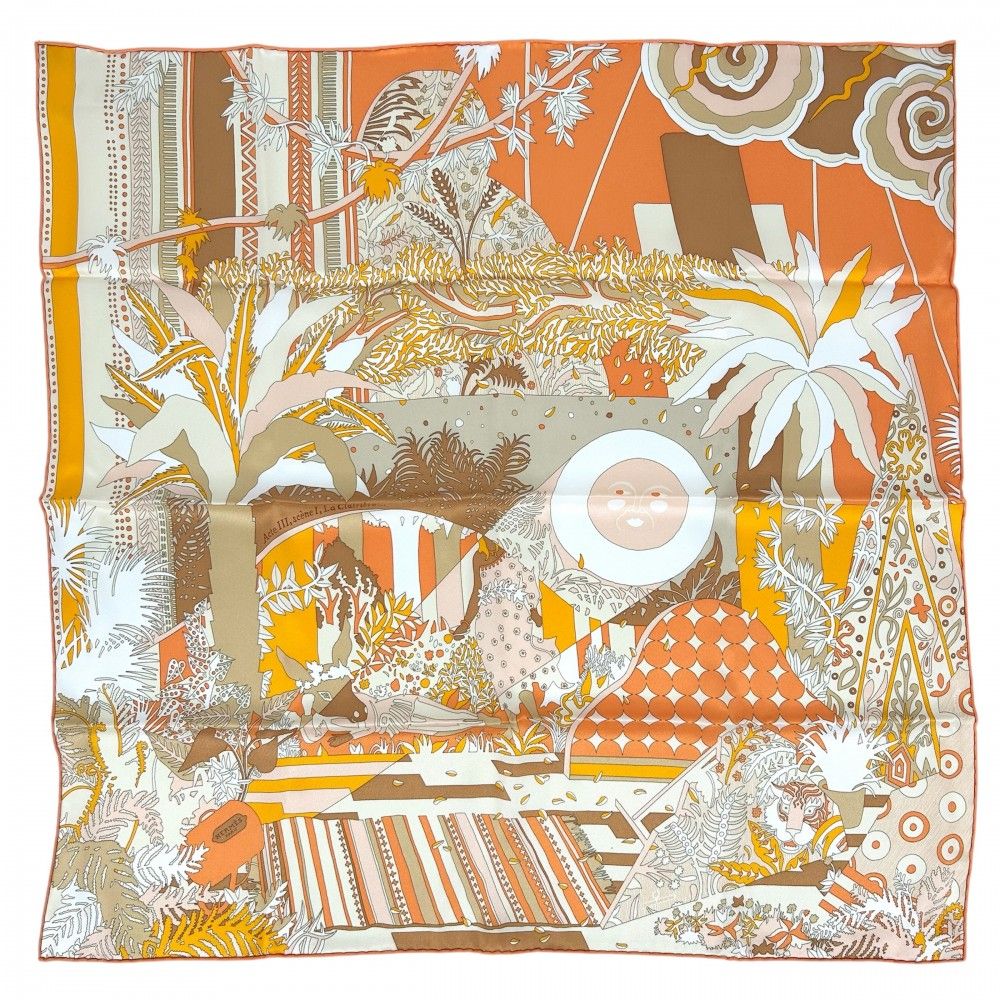 エルメス スカーフ レディース カレ70 Acte III Scene I La Clairiere Decoupage 第三幕第一場 森の空き地にて デコパージュ ファッションアイテム HERMES シルク オレンジ
