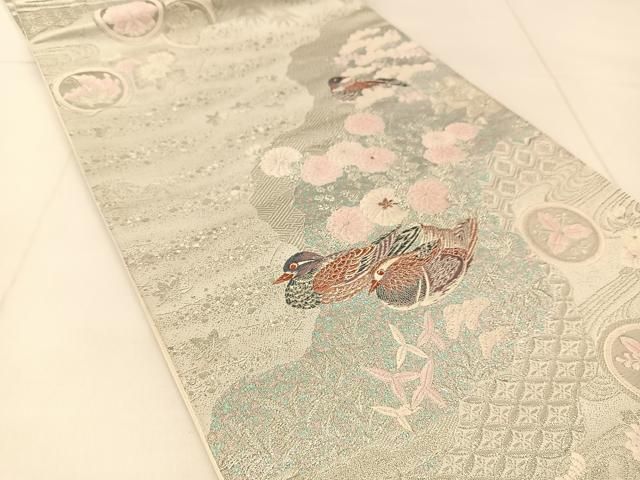 平和屋着物◎六通柄袋帯　しよう美　唐織　九百錦　風景花文　プラチナ箔　正絹　逸品　DABE3832qp 平和屋着物◎六通柄袋帯 しよう美 唐織 九百錦 風景花文 プラチナ箔