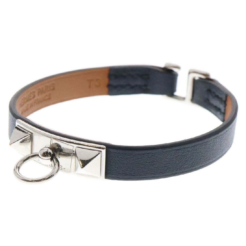 HERMES (エルメス) U刻印 リヴァルミニ レザーブレスレット ブラック  