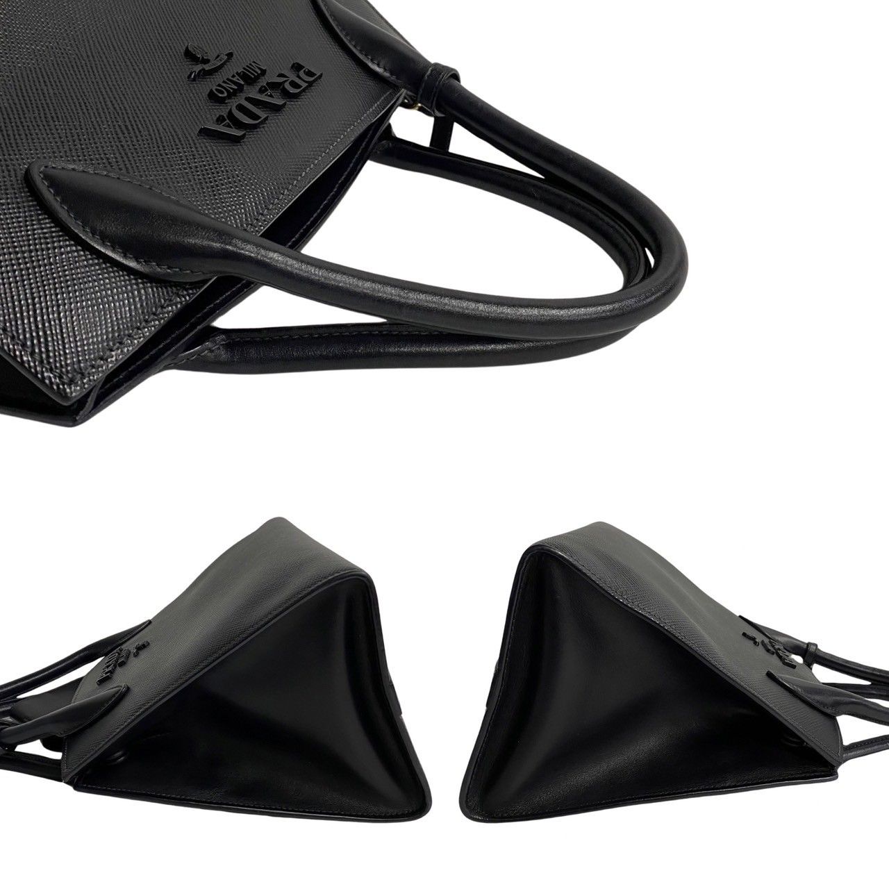 ほぼ未使用 袋付 PRADA プラダ モノクローム サフィアーノレザー 2way  