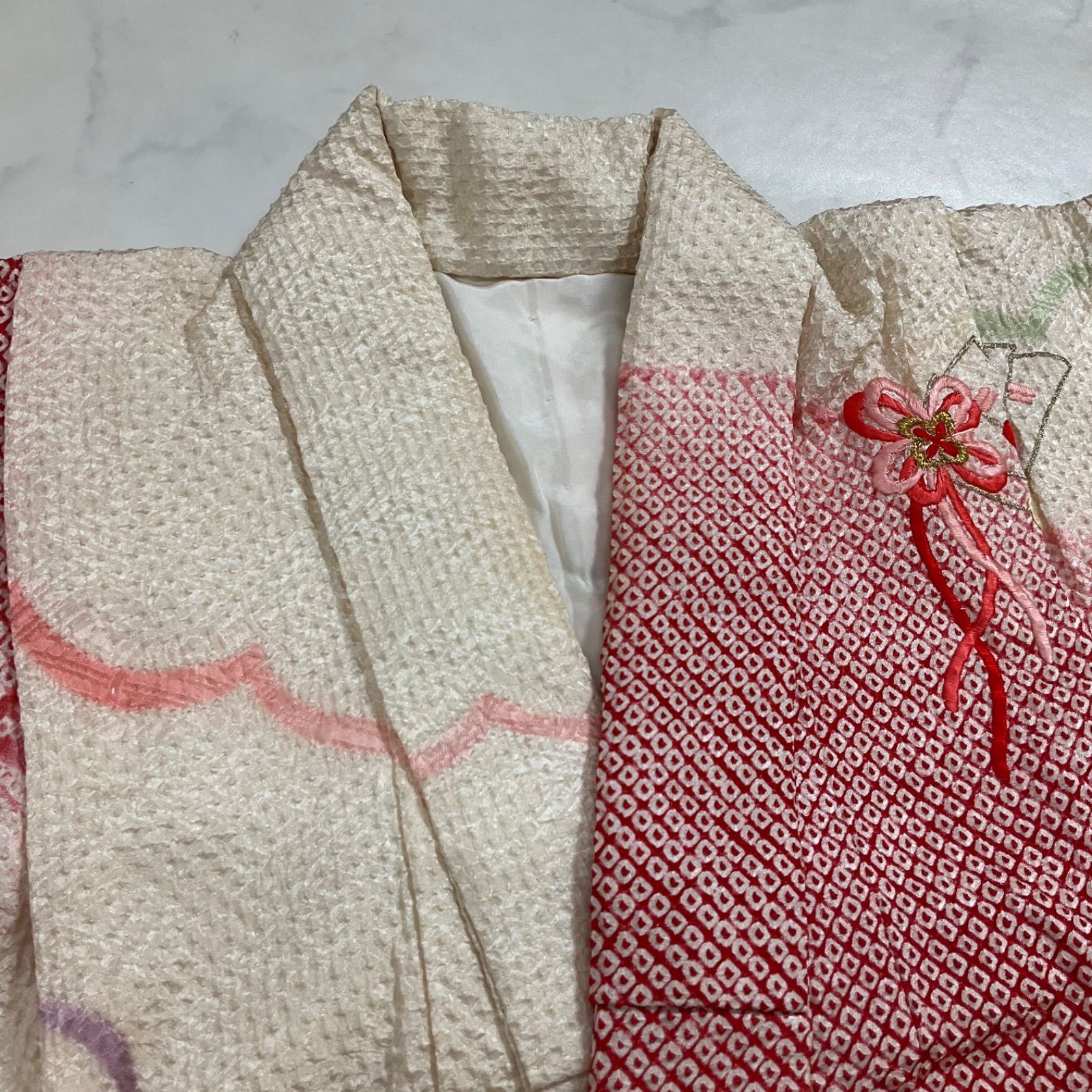 one◆ 同然◆5歳くらい用◆女の子着物◆正絹◆子供着物◆刺繍◆襦袢付き◆七五三◆袷◆裄52㎝肩丈126㎝◆七五三お詣り女の子着物こどものひお正月卒業式十三詣り◆G309