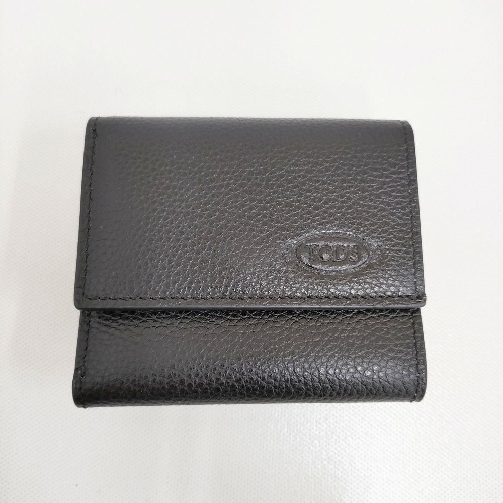 TOD S レザーウォレット ユニセックス ミニウオレット ミニ財布 革 定価75900円 三つ折り財布 ブラック トッズ 5-0908G♪