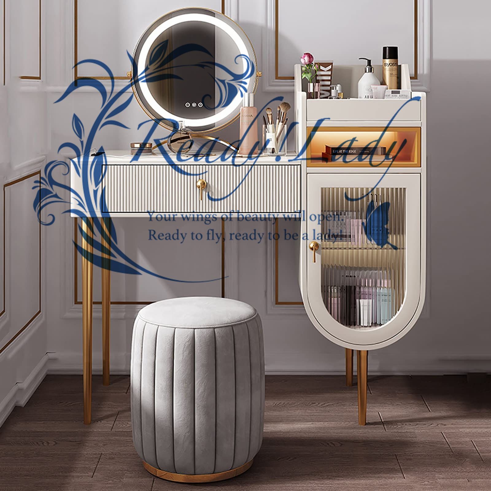 ドレッシングテーブル バニティセット LEDライト付きミラー付き