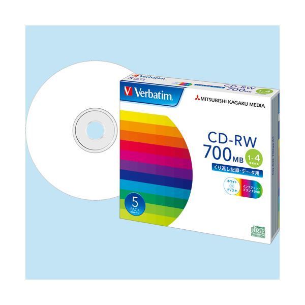（まとめ）バーベイタム データ用CD-RW700MB 4倍速 ホワイトプリンタブル 5mmスリムケース SW80QP5V1 1パック(5枚) 