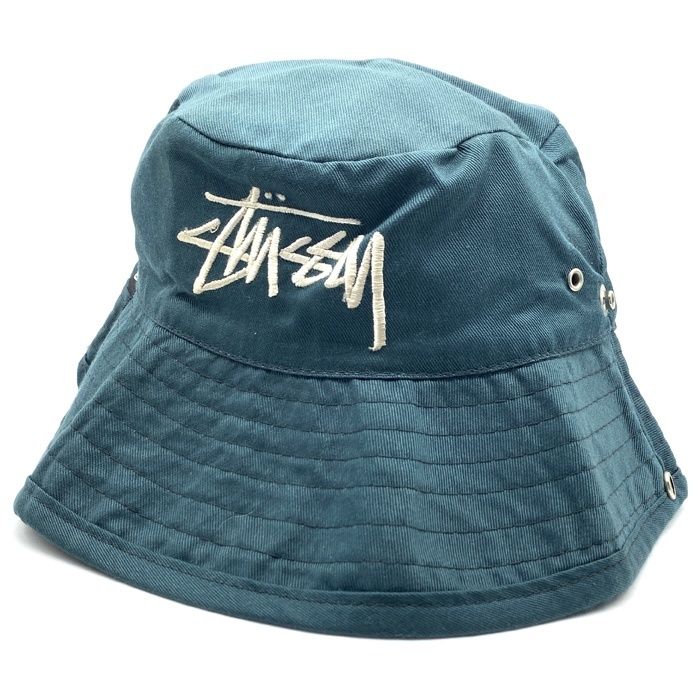 80-90 s STUSSY ステューシー ロールアップハット スナップボタン グリーン 帽子 黒タグ Size L