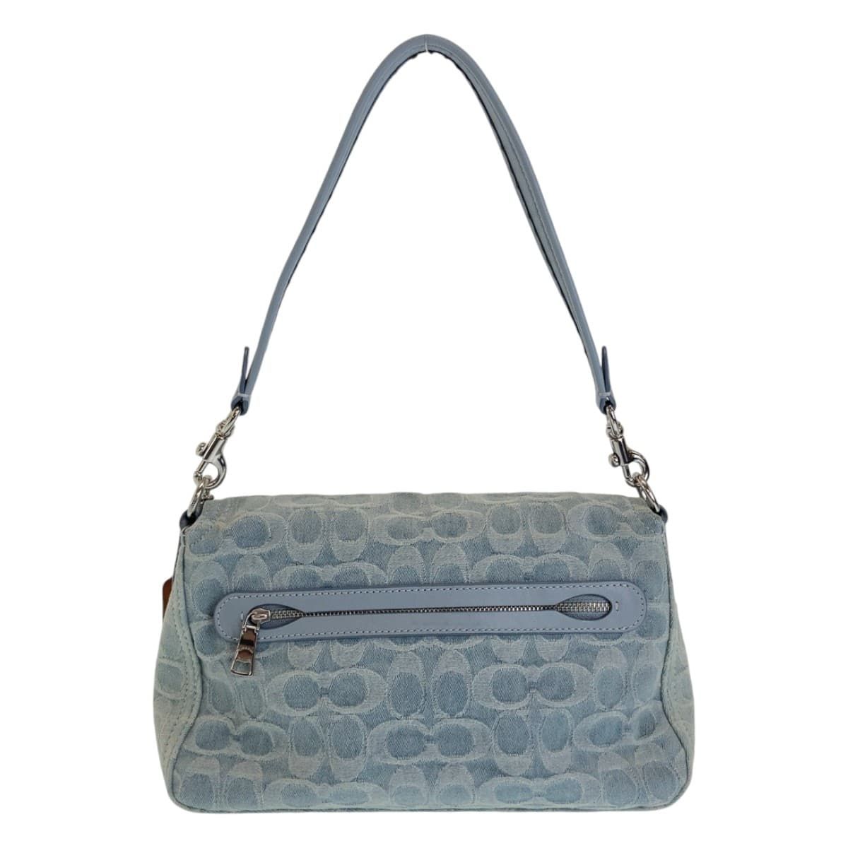 美品 COACH コーチ シグネチャー スカイブルー シルバー金具 デニム  