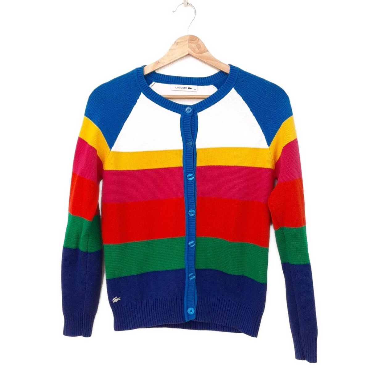 LACOSTE - Lacoste(ラコステ) カーディガン サイズ36 S レディース美品  - ネイビー×ブルー×マルチ 長袖/ボーダー LACOSTE - Lacoste(ラコステ) カーディガン サイズ36 S