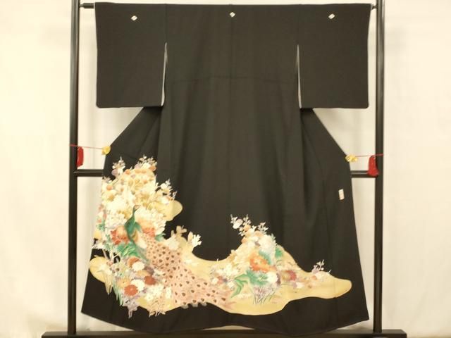 平和屋着物□豪華黒留袖 作家物 史鈴 孔雀草花文 暈し染め 正絹 逸品