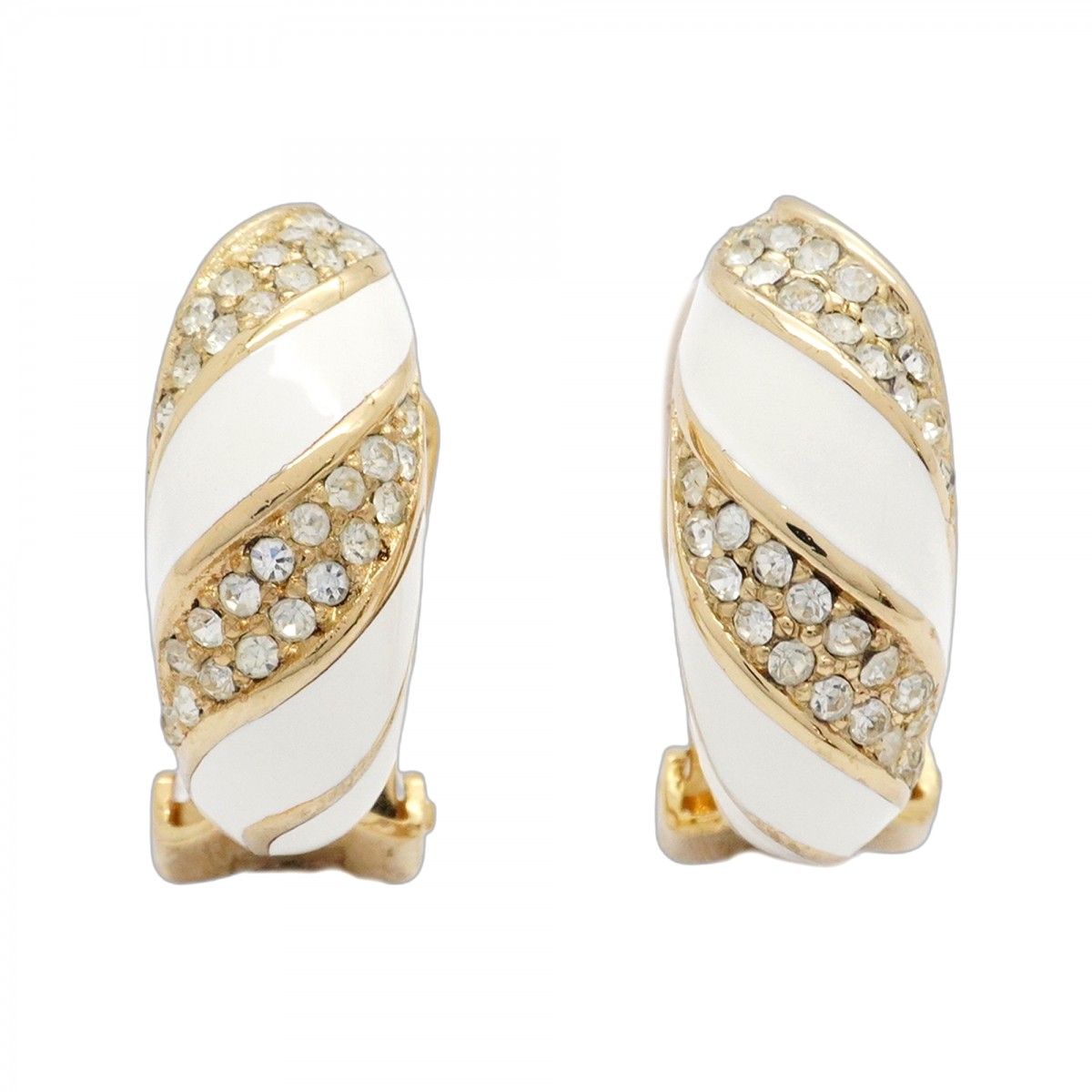 5jmb0350 クリスチャンディオール イヤリング GPメッキ ラインストーン ゴールド ホワイト レディース