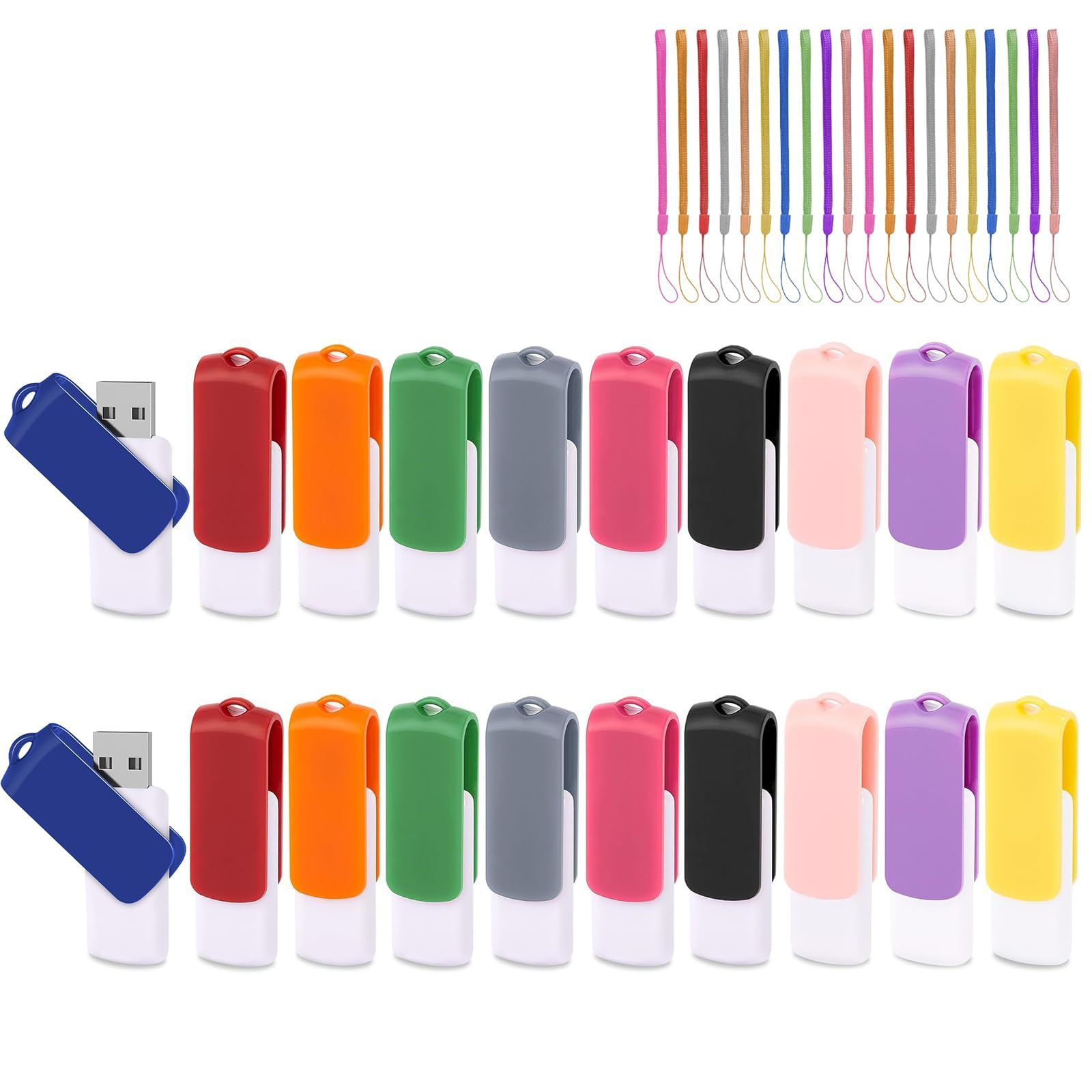 EASTBULL USBメモリー 4GB 20個セットフラッシュドライブ USB2.0usbメモリー フラッシュメモリー 360°ギャップレス回転式 ストラップ付き 十色x20 4GB