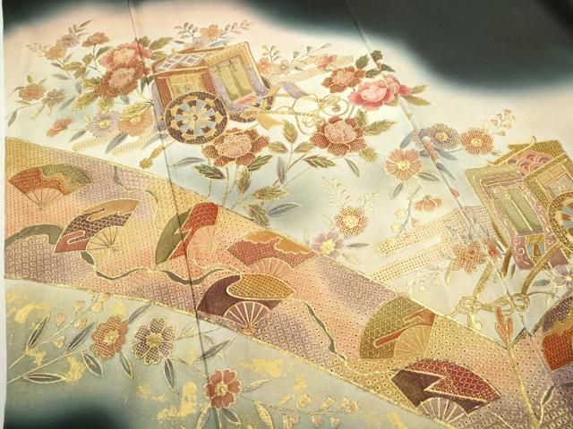 平和屋着物●中国三大刺繍　スワトウ刺繍　訪問着　地紙草花文　暈し染め　金彩　ますいわ屋扱い　正絹　逸品　CAAU3114yc 平和屋着物○中国三大刺繍 スワトウ刺繍 訪問着 地紙草花文 暈し染め