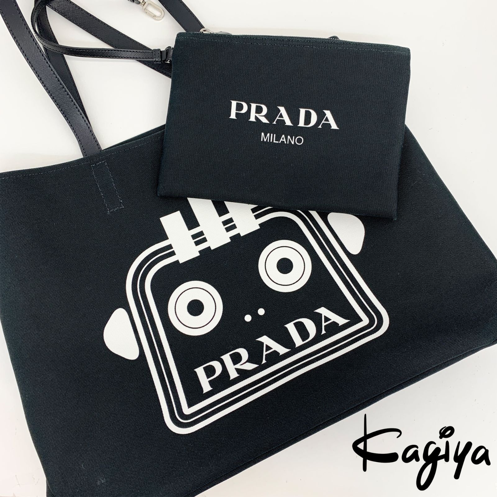 PRADA プラダ ロボット トート バッグ 黒 ブラック ポーチ付き