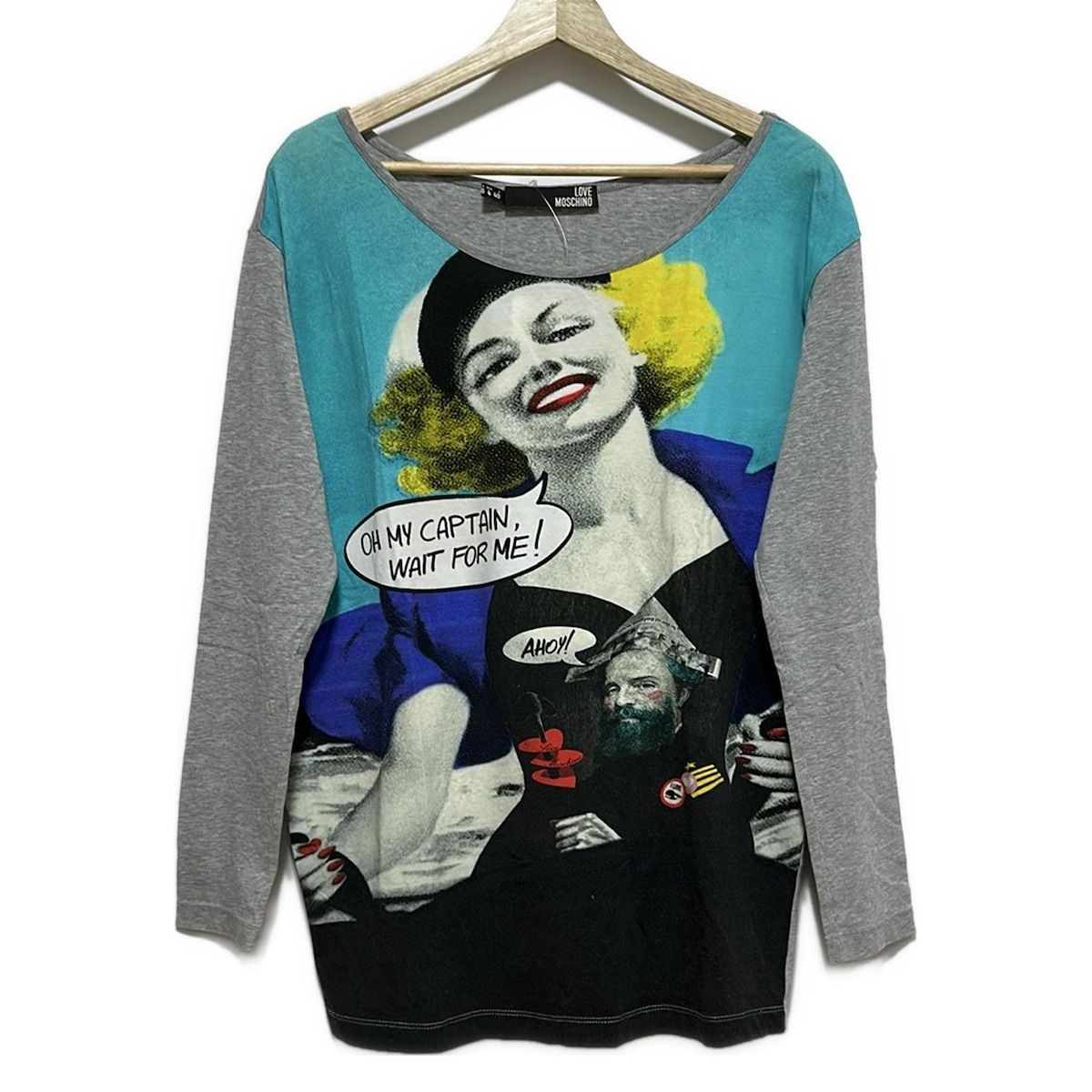 LOVE MOSCHINO ラブモスキーノ 長袖Tシャツ サイズ40 I M レディース - ライトグレー×黒×マルチ