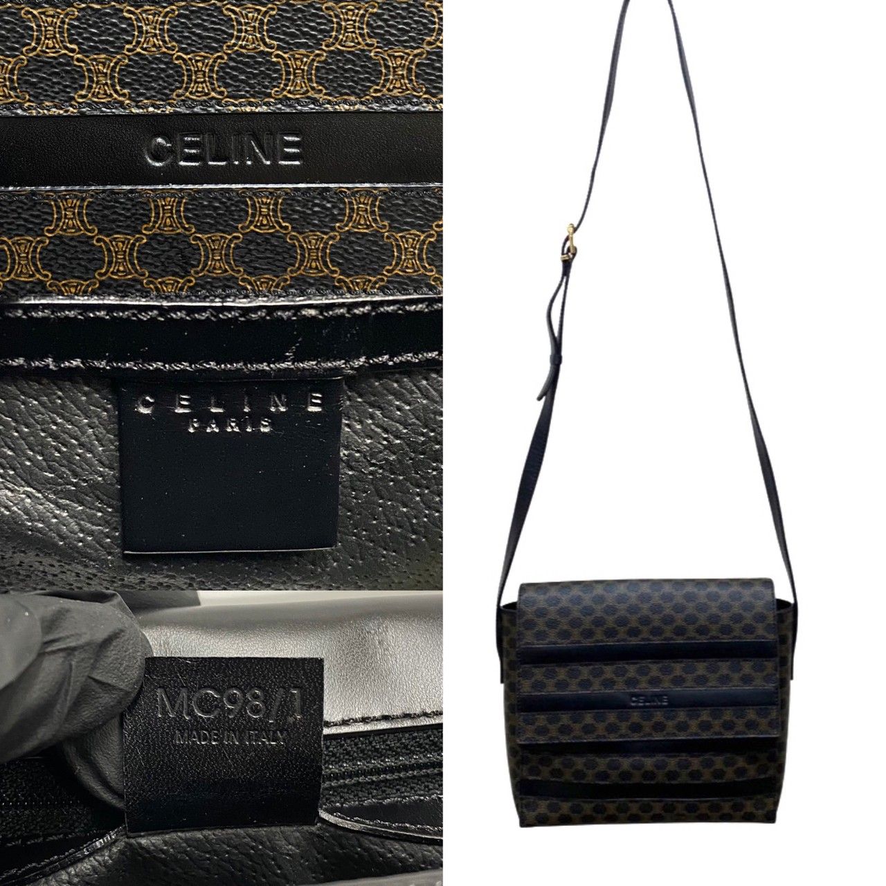 極 美品 セリーヌ マカダム ブラゾン レザー ショルダーバッグ ポシェット 極 美品 CELINE セリーヌ ヴィンテージ マカダム ブラゾン 柄