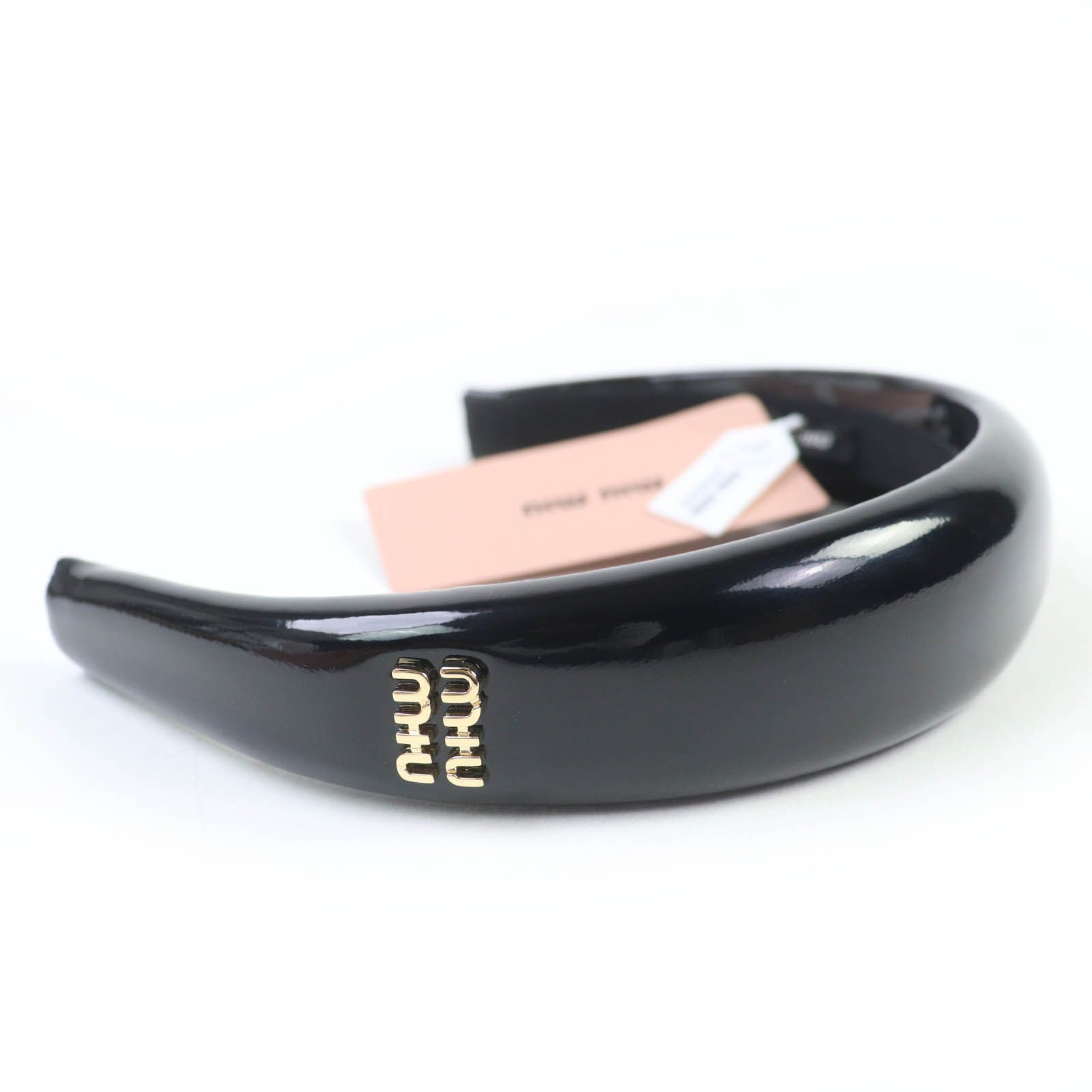 miu miu ミュウミュウ パテントレザー ロゴ カチューシャ ミュウ