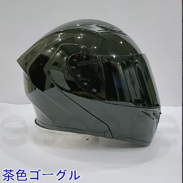 バイクヘルメット フルフェイスヘルメット ダブルレンズ M-XXLサイズ オートバイ用 シールド付 ゴーグル色選択可 輝く黒