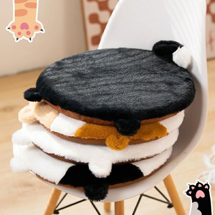 猫型 クッション 単品 丸型 座布団 低反発 デザイン ネコ 尻尾 しっぽ 椅子 チェア チェアパッド 和室 洋室 家庭用 業務用 オールシーズン かわいい XZ0524
