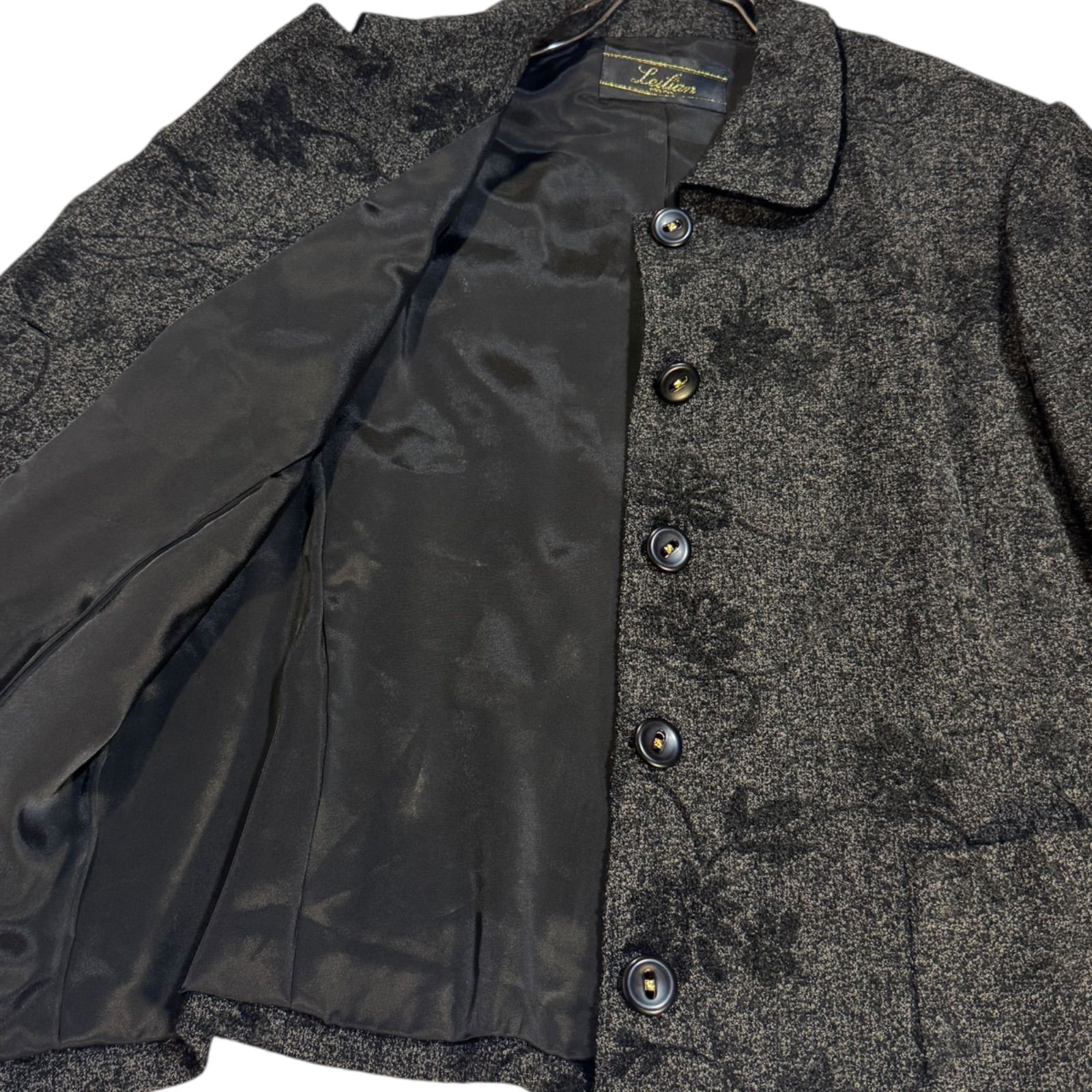 Leilianレリアン イタリア製ジャケット【未使用】 Z1494 Leilian レリアン テーラード ジャケット ブラック フラワー 花