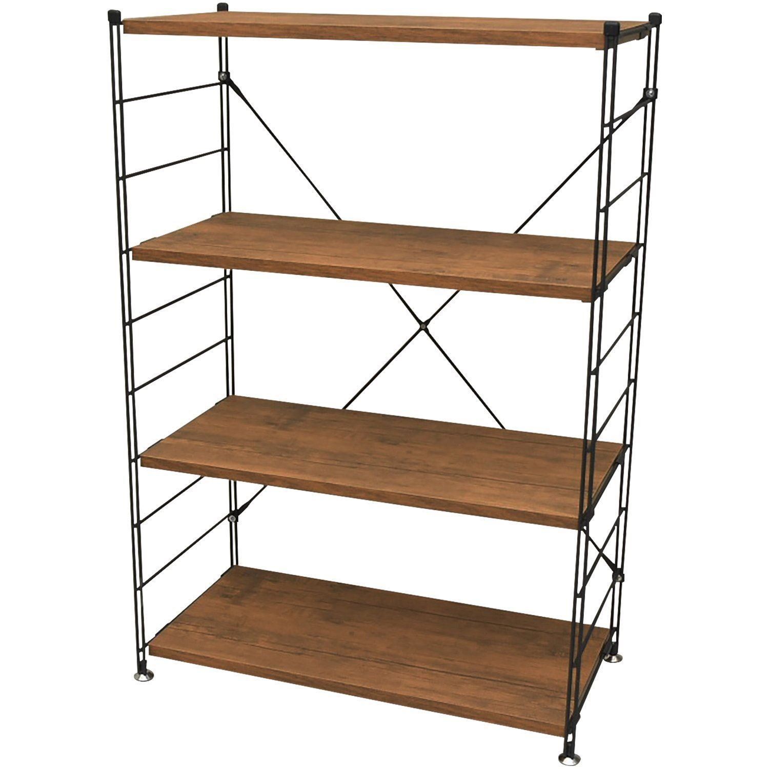 商品 山善 YAMAZEN ウッドシェルフ 4段 アンティーク ブラウン 幅85.5×奥行41.5×高さ123.5cm MWS-12844 ABR|SBK