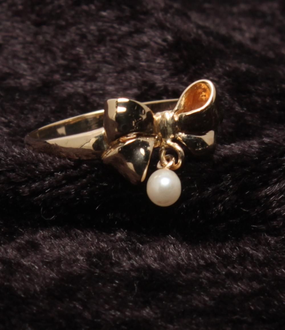 リング 指輪 K10 ベビーパール リボンモチーフ レディース SIZE 9号  