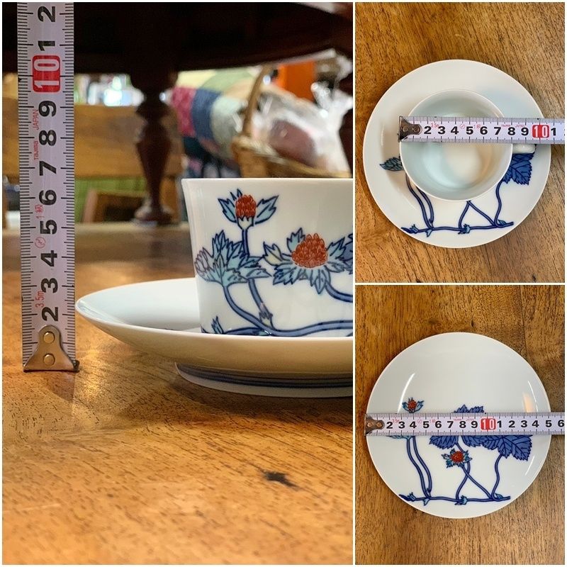 ④極美品☆今泉今右衛門☆4客☆錦苺絵紅茶碗☆カップ＆ソーサー