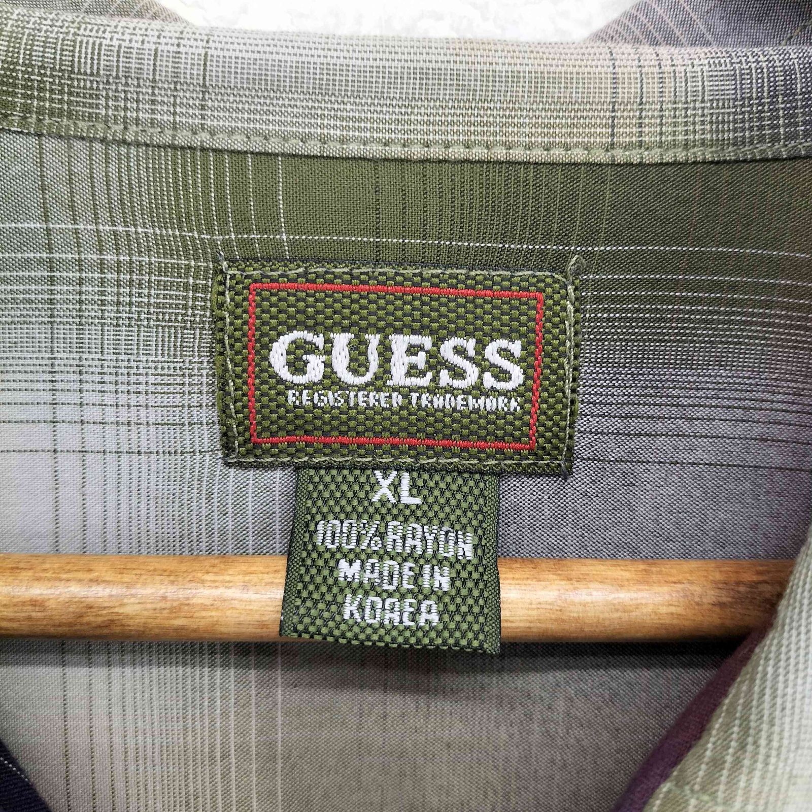 ゲス GUESS 90～00S オンブレチェックレーヨン開襟シャツ メンズ XL