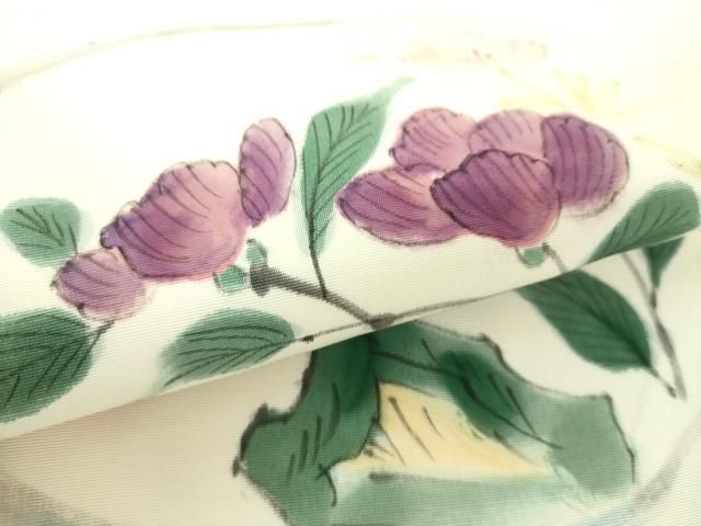 平和屋着物○塩瀬 九寸名古屋帯 草花文 黒地 金彩 正絹 逸品 DAAX5667cm