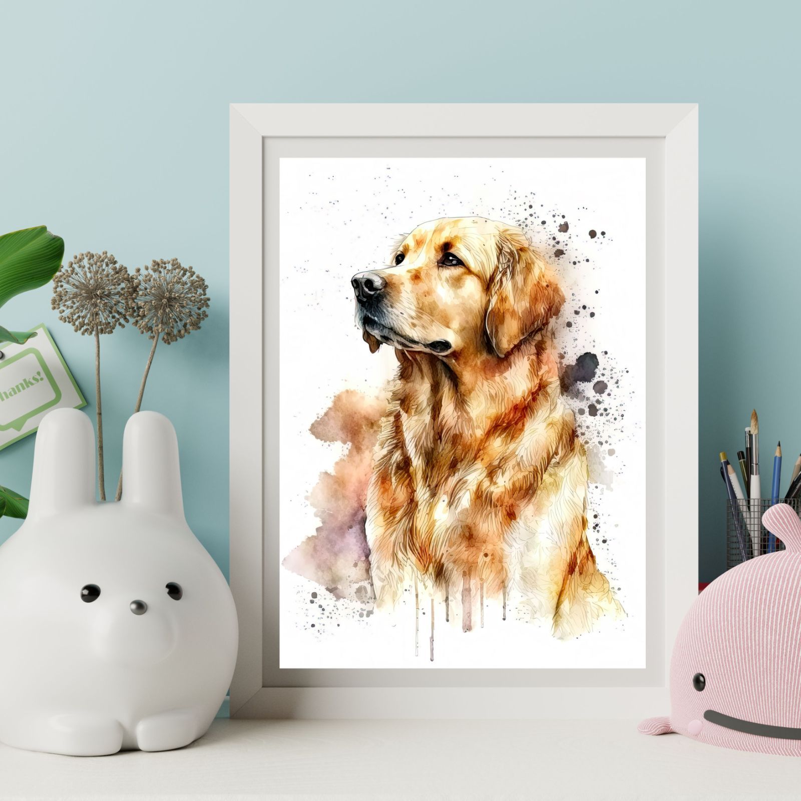 PET71】ゴールデンレトリバー 犬アート インテリアポスター 水彩 いぬ