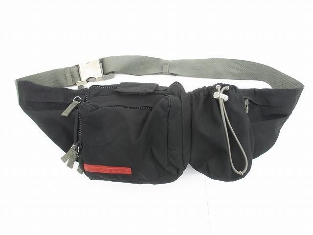 優 プラダ PRADA プラダスポーツ ナイロン クロスボディ ボディバッグ ウエストポーチ ウエストバッグ ブラック系 メンズ