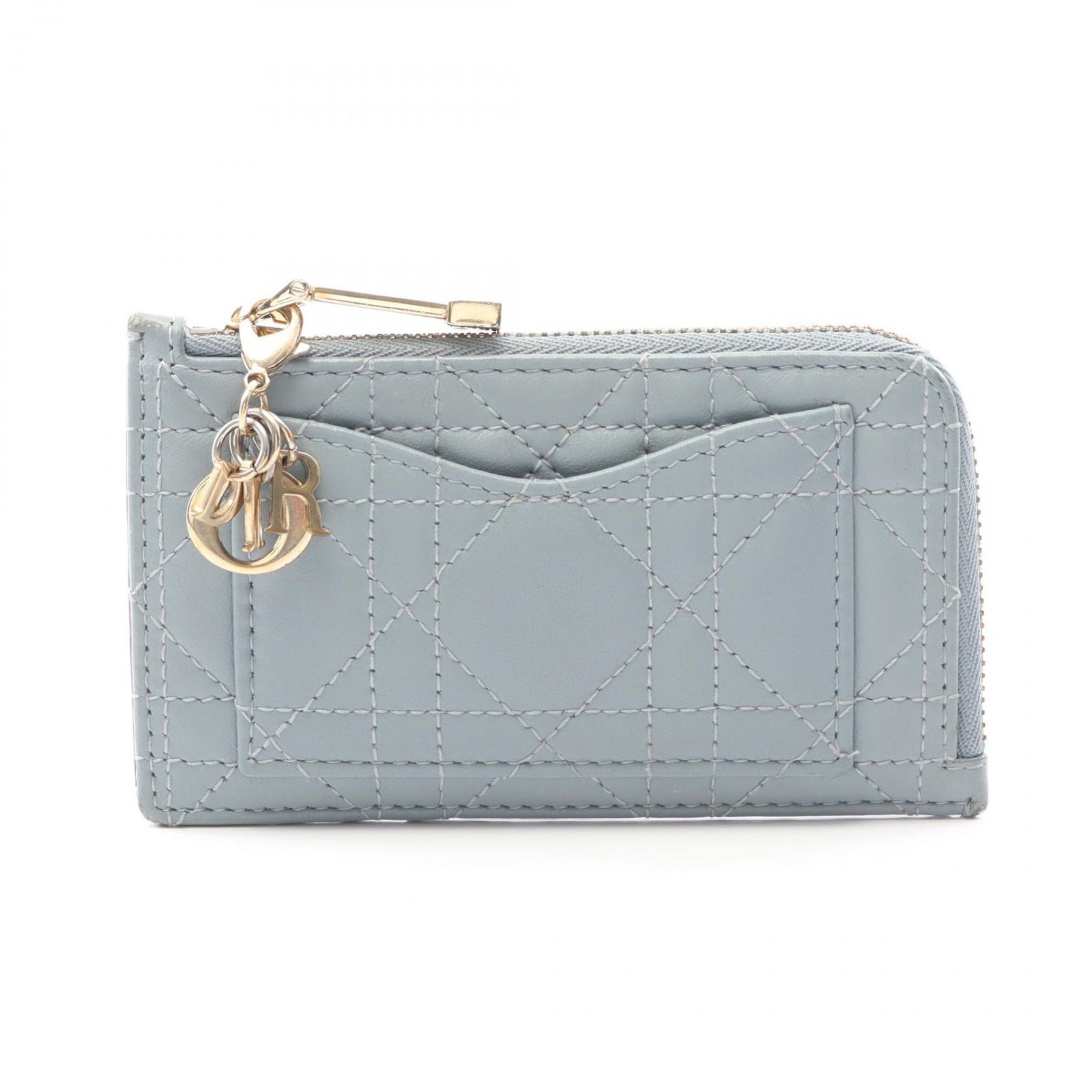 クリスチャンディオール Christian Dior コインケース LADY DIOR レディディオール カナージュ ブルー レザー カナージュ コスモス コインケース レディース Used B