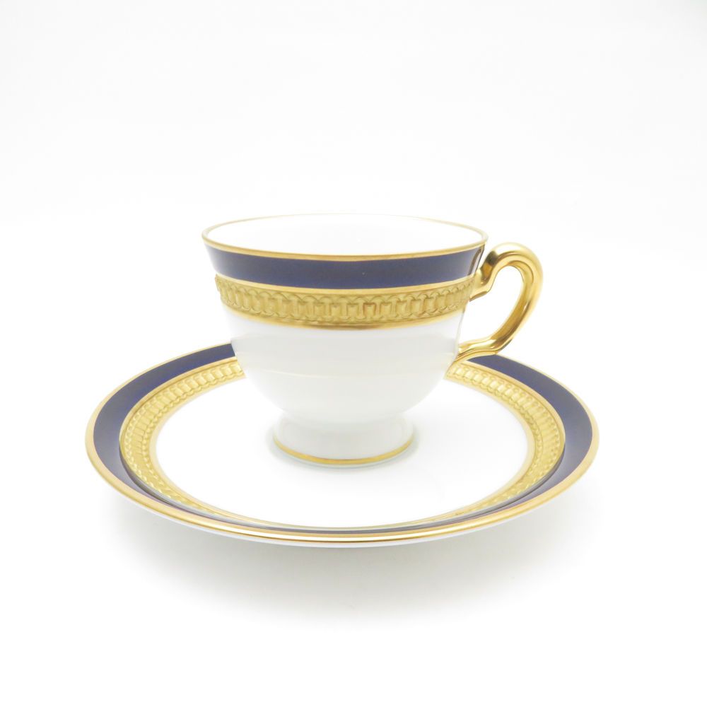 OKURA 大倉陶園 ロイヤルブルークラウン 瑠璃エンボス デミタスカップ＆ソーサー モカ エスプレッソ 金彩 SM4652A3