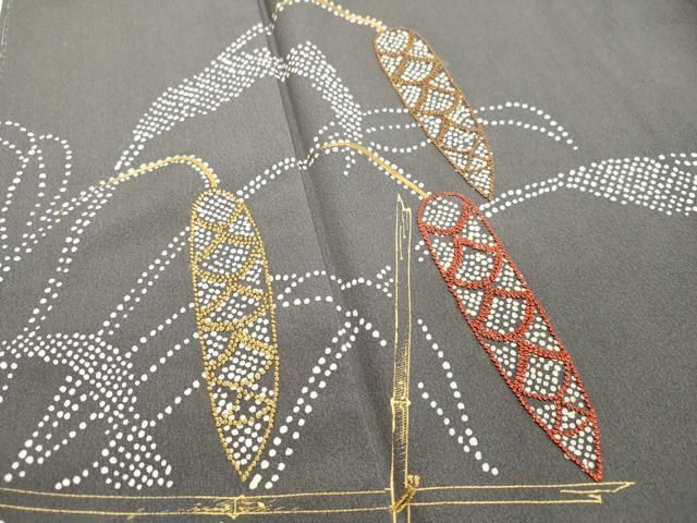 平和屋着物○中国三大刺繍 相良刺繍 訪問着 作家物 稲穂 金彩 正絹