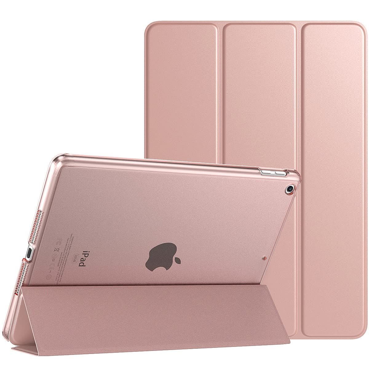 iPad 9世代 ケース TiMOVO ipad 第9世代/第8世代/第7世代 ケース 10.2インチ 半透明 ハードカバー PUレーザー 開閉式 三つ折り スタンド マグネット オートスリープ 耐衝撃 軽量 落下防止  着脱簡単 RoseGold