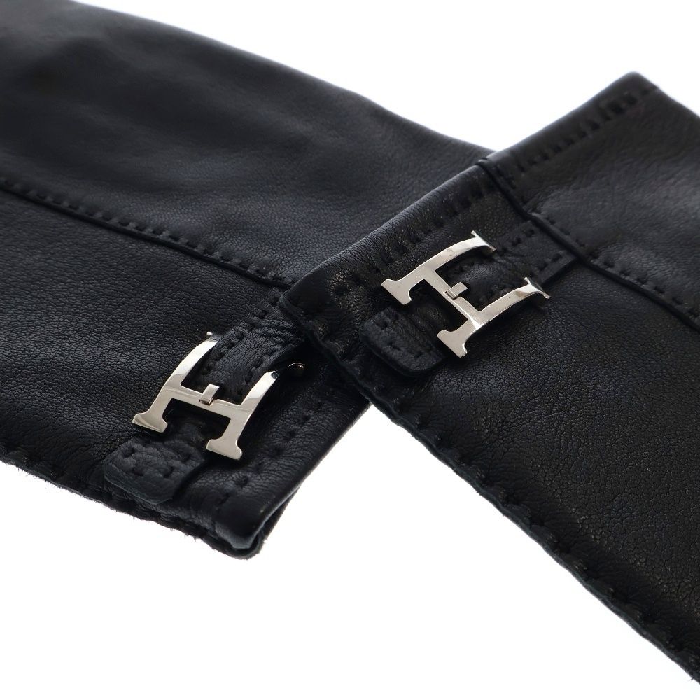 HERMES (エルメス) ラムスキン Hプレート ロゴ レザーグローブ
