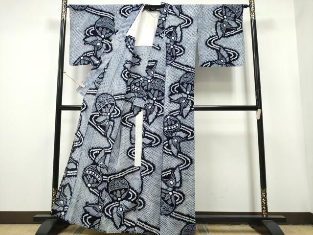 平和屋着物∴夏物 浴衣 有松鳴海絞り 流水鞠舞蝶文 綿 CAAY4508ng