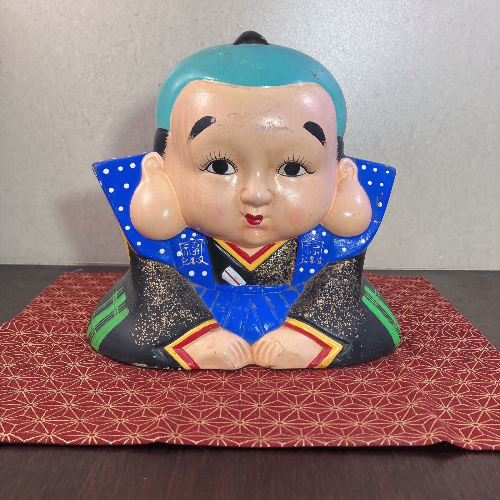 福助 置物 貯金箱 縁起物 陶器 骨董品 アンティーク レトロ よーいドン