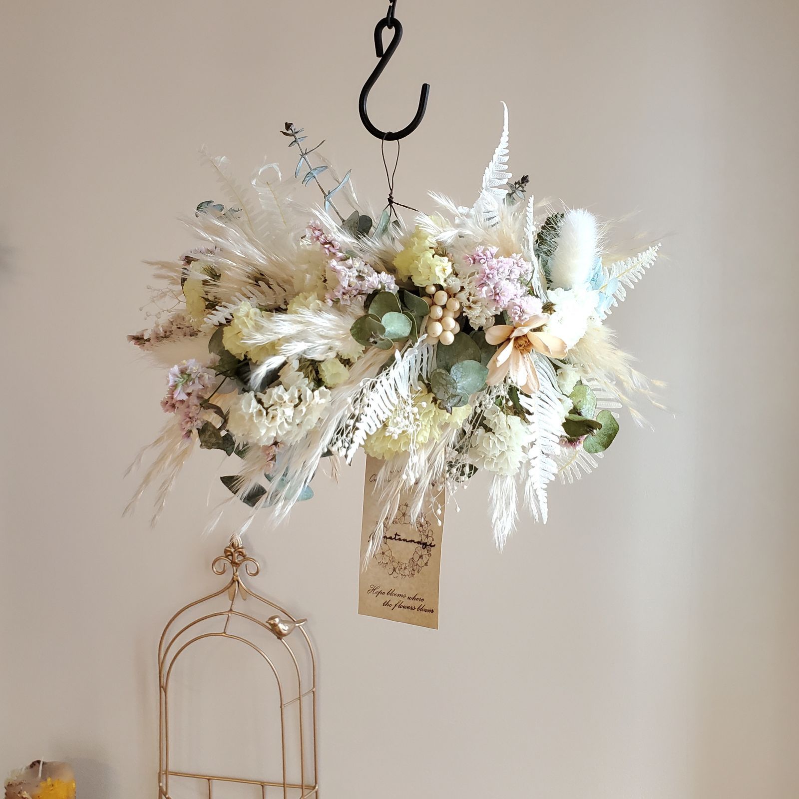 【特価】パンパスグラス ユーカリ フライングリース 34～38cm ピンクフェザ 特価】パンパスグラス ユーカリ フライングリース 34～38cm