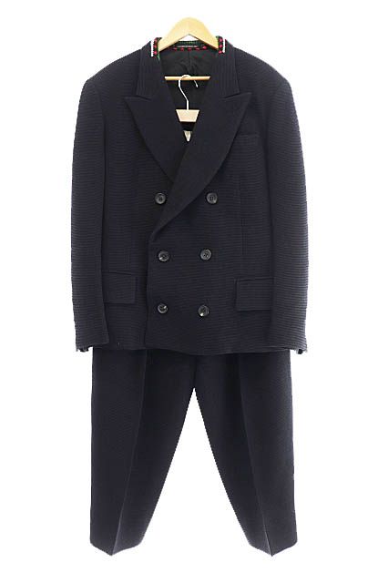 ヨウジヤマモトプールオム YOHJI YAMAMOTO POUR HOMME 95AW 鹿鳴館期 ニット 切替 刺繍 3B ダブル セットアップ スーツ M 黒 ブラック ブランド古着ベクトル 230805
