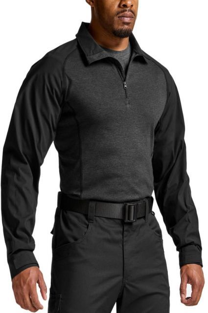 CQR タクティカルシャツ 長袖 メンズ 吸汗速乾 通気 耐久性 迷彩服 ミリタリー コンバット サバゲー アウトドア 登山 サバゲー キャンプ tシャツ ハーフジップシャツ 戦闘服 腕ポケット付き 大きいサイズ TOS801-BLA_XL