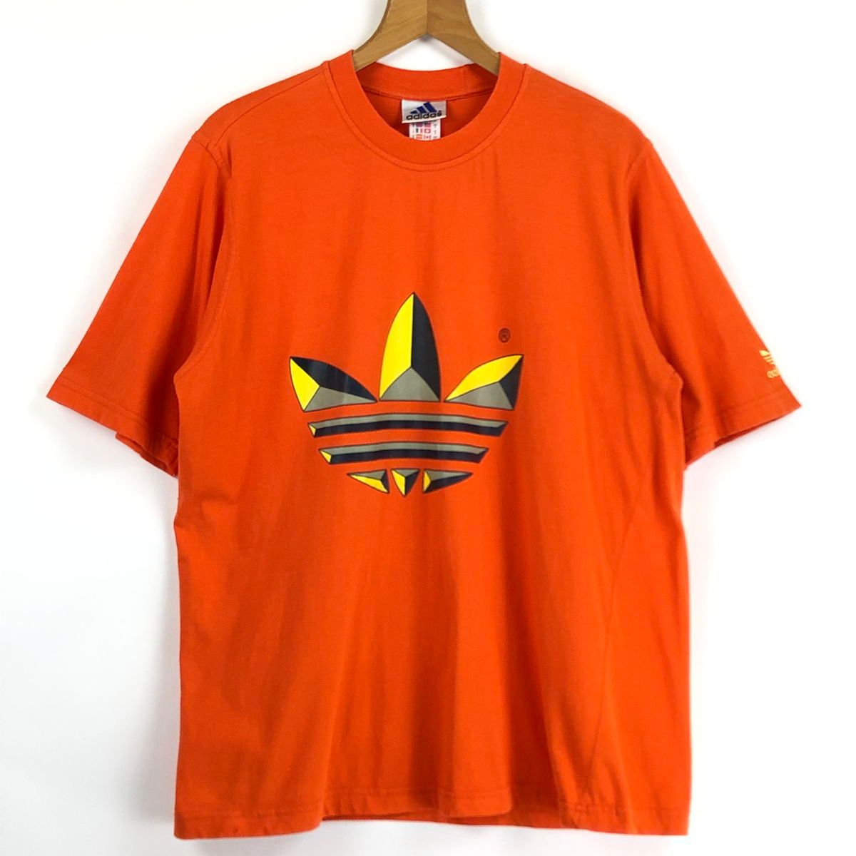 【古着】 adidas アディダス ロゴプリントTシャツ 万国旗タグ 90年代 オレンジ系 メンズL 【中古】 n024236