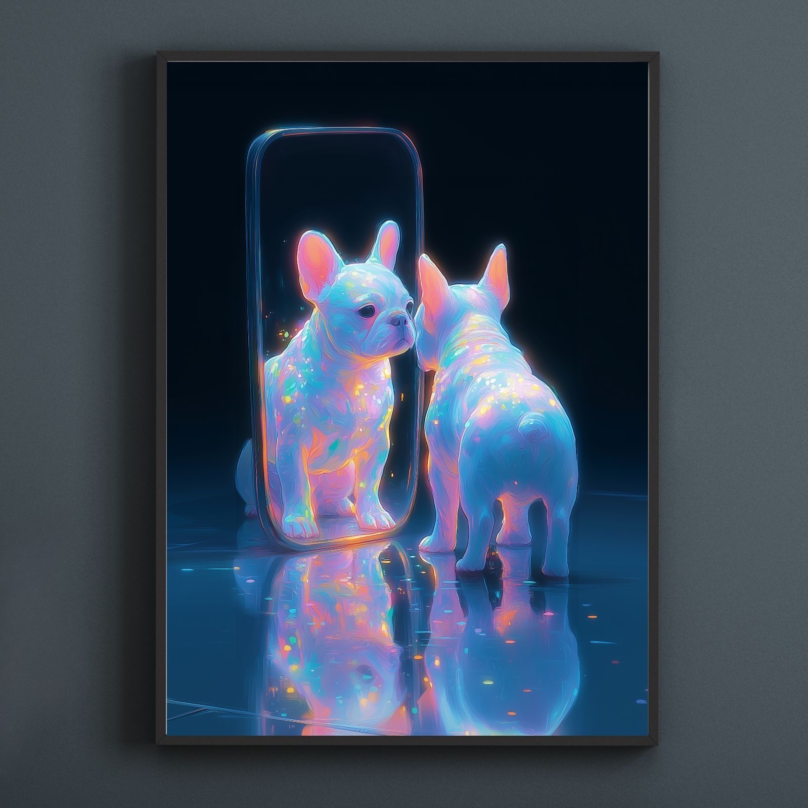 名入れOK リフレクション - フレンチブルドッグ フレブル犬 No.2 アートポスター ペットロス うちの子記念日 北欧 ナチュラル モダンインテリア