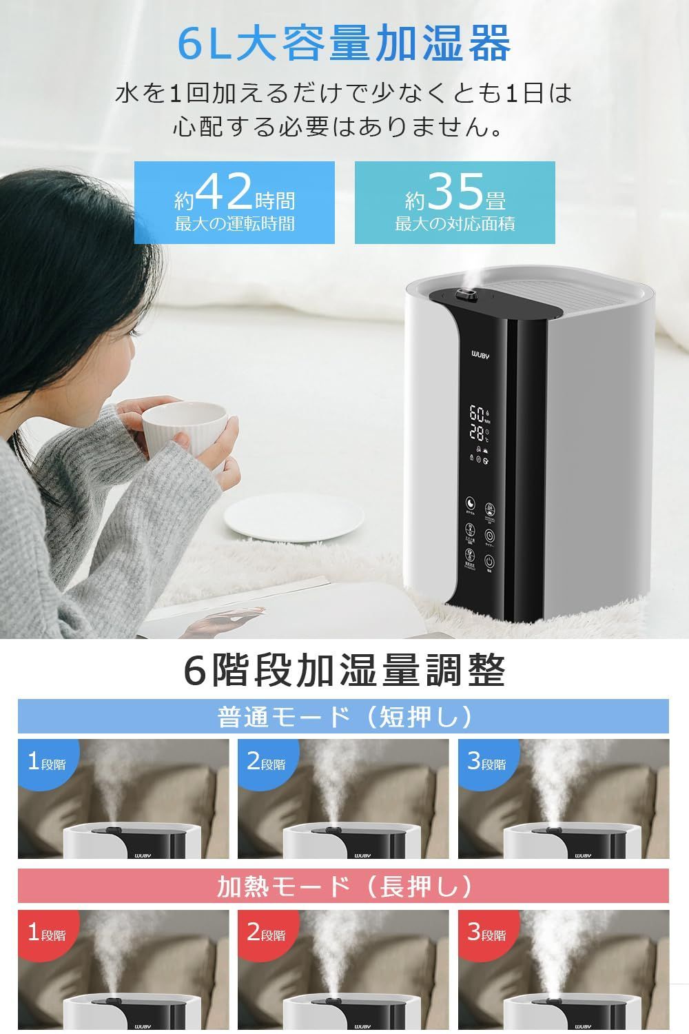 Amazon.co.jp: 加湿器 大容量 8L 【2024最新型・AI湿度調整＆UV