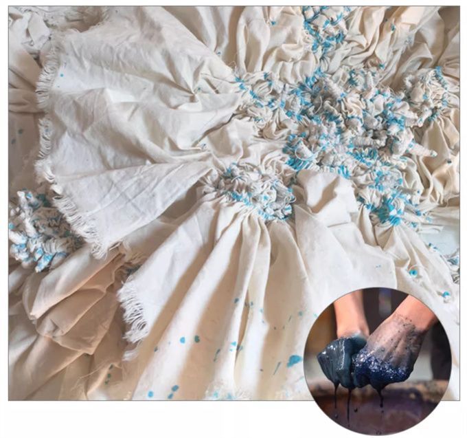 SGYP051 【蝶が花に恋した布】魚の絵 絞り染め 天然藍染 手染め