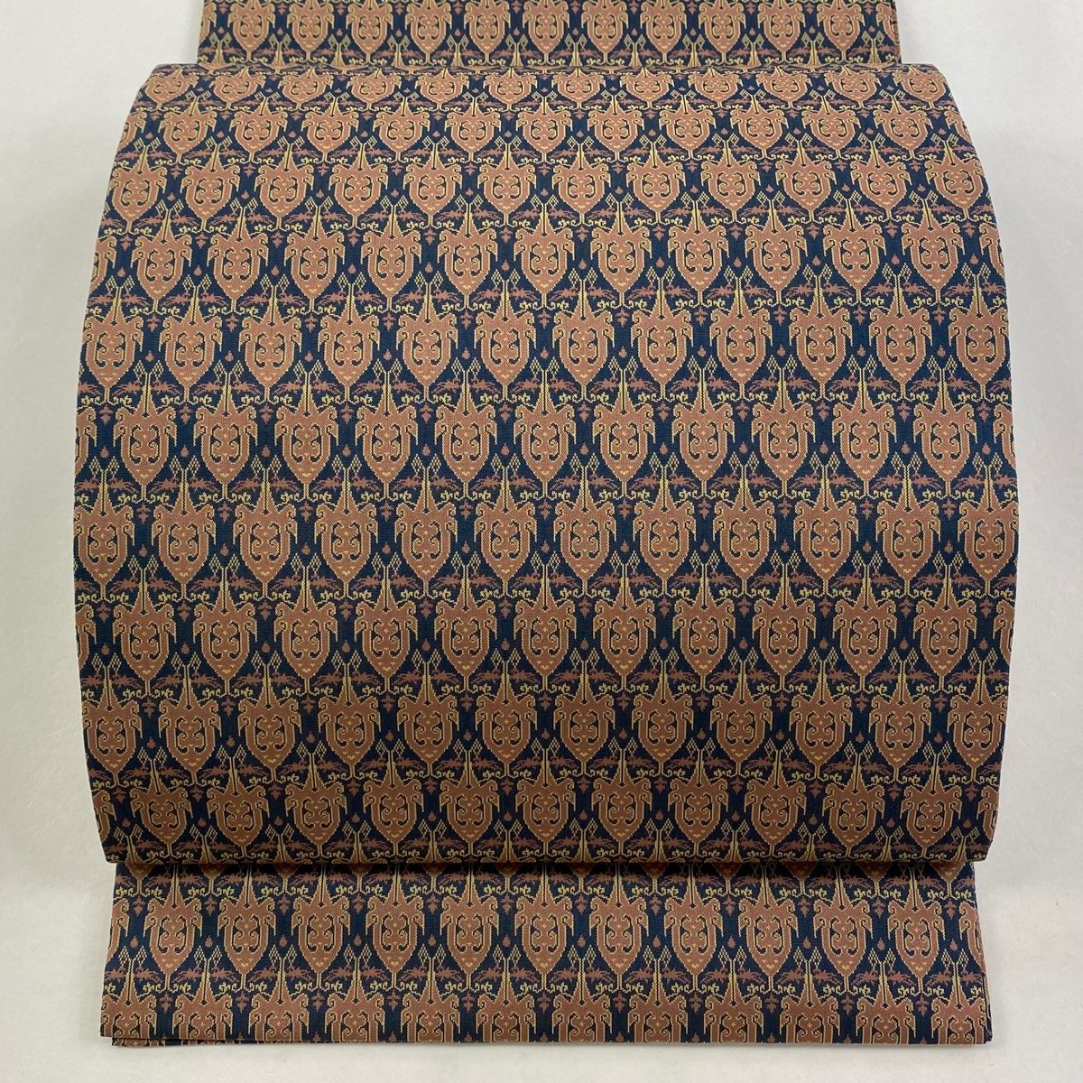 名古屋帯 龍村美術織物 落款 花 縞 茶色 正絹