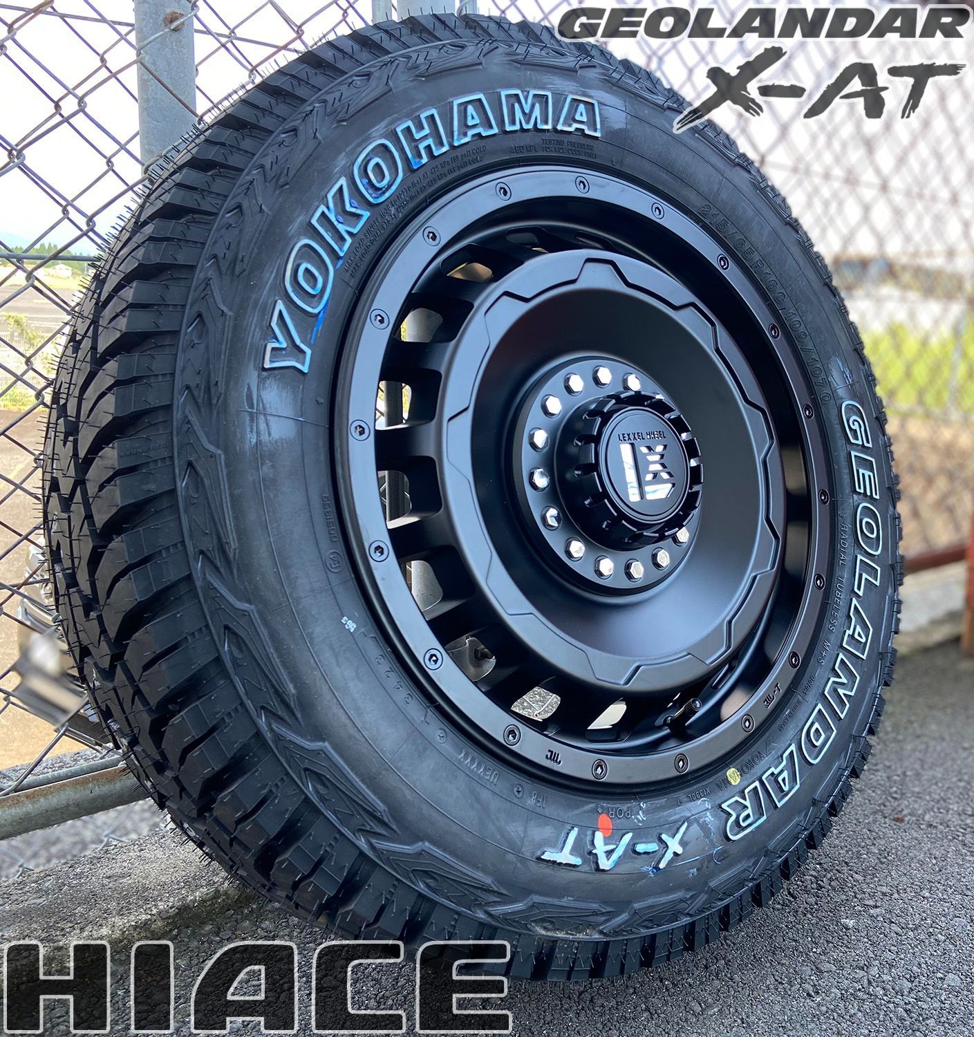 215/65R16 109/107Q 車検対応/バン適合規格 200系ハイエース レジアスエース 16インチ タイヤホイールセット 4本セット  ヨコハマ ジオランダー X-AT アウトラインホワイトレター LEXXEL SwaGGer マッドブラック - メルカリ